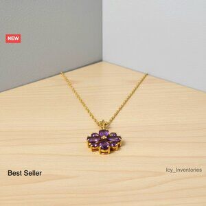 14K Gold Pendant Necklace with Natural Amethysts Elegant Minimal Chic Jewelry